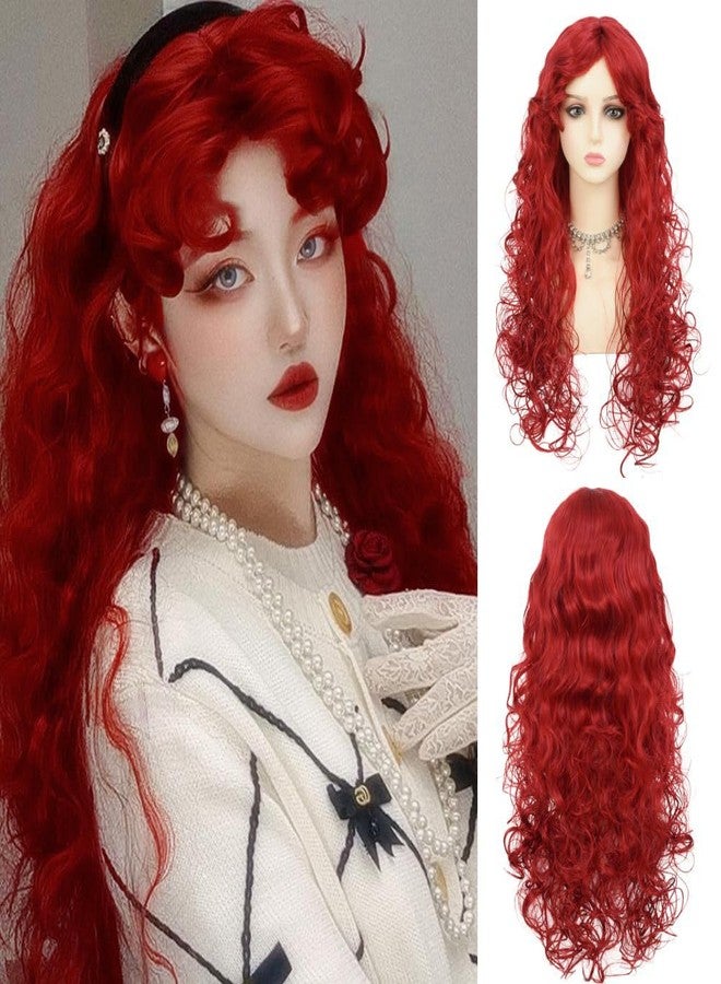 Dai Cloud Red Wigs with Bangs for Women Long Curly Wavy Soft Princess Synthetic Cosplay Halloween Hair Wig for Cosplay Use - Image 1